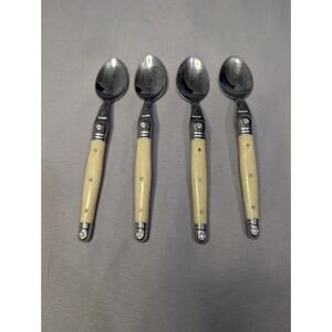 Jean Dubost Laguiole France Set Of 4 Teaspoons Ivory Handles Stainless Bee Motif